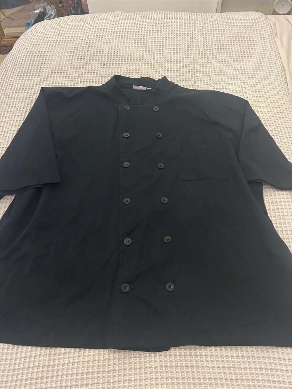 Men's Lightweight Black CHEF Short-Sleeve Double-Breasted Shirt Jacket